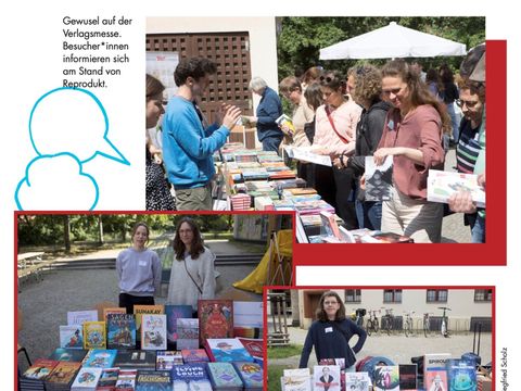 drei Fotos mit Buchständen des SALON DER GRAFISCHEN LITERATUR 2024