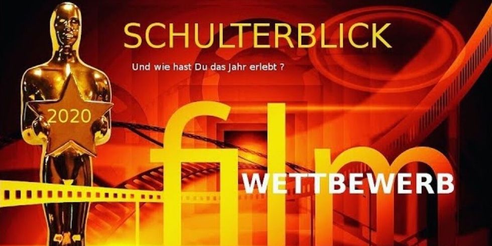 Plakat des Jugend-Filmfestivals "Schulterblick" mit einem Pokal