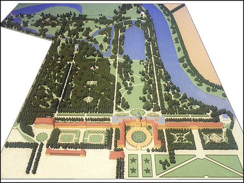 Ferdinand Fintelmann - Schlossgarten Charlottenburg, Modell des Zustandes 1857, 1985