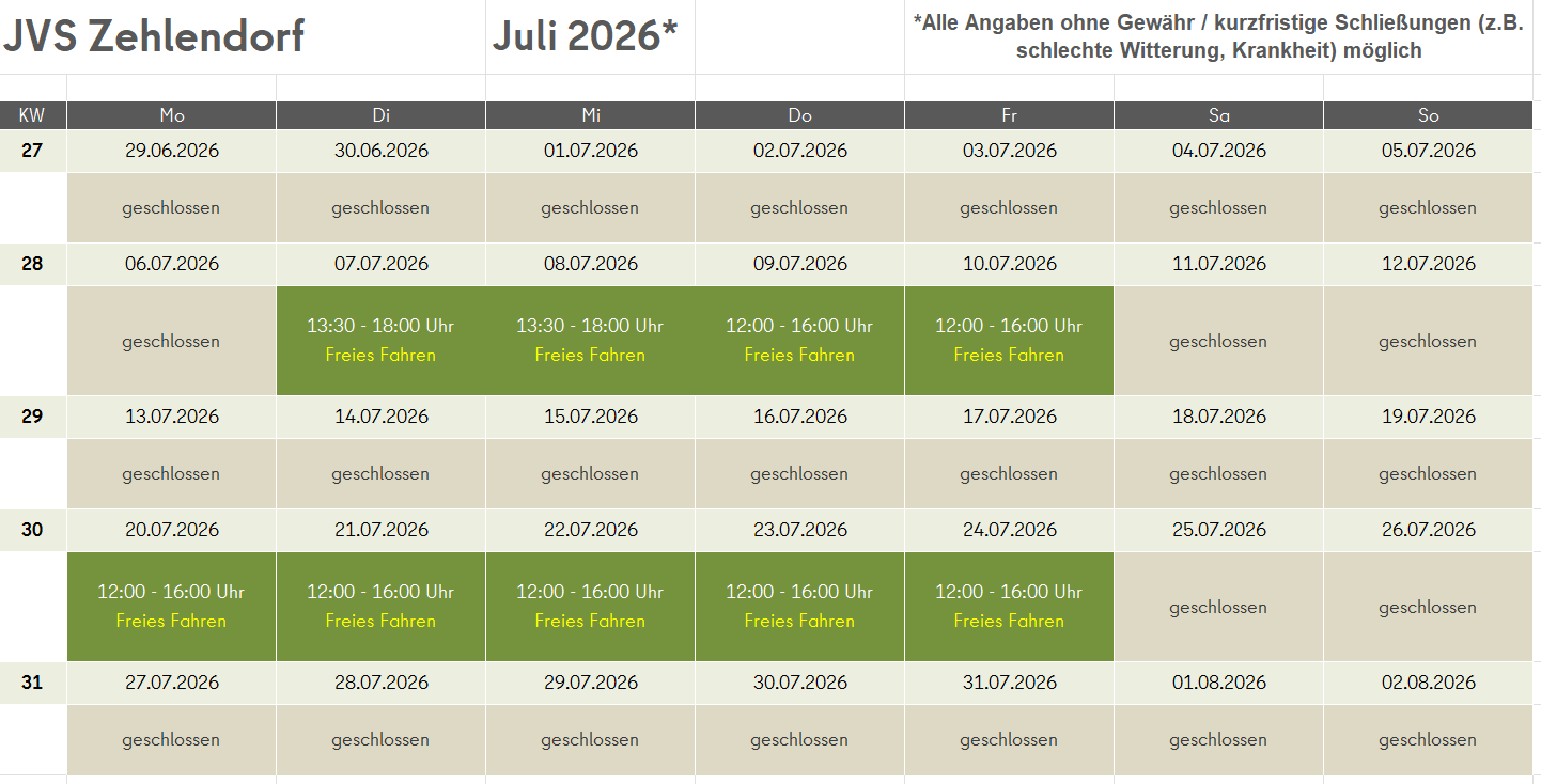 Öffnungszeiten JVS Zehlendorf 07/2026