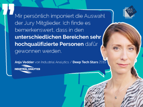 Anja Vedder lächelt in die Kamera, daneben Text auf BIld