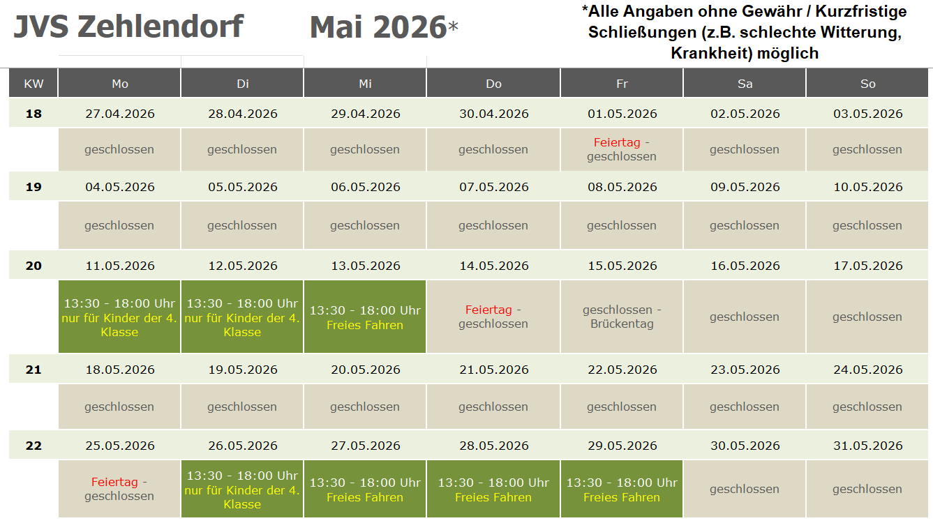 Öffnungszeiten JVS Zehlendorf 05/2026