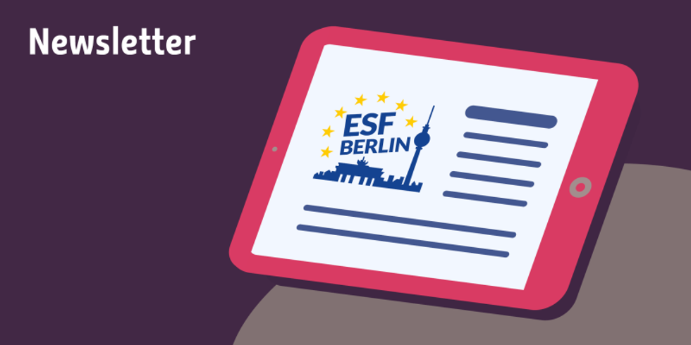 Illustration: Tablet mit dem ESF-Logo