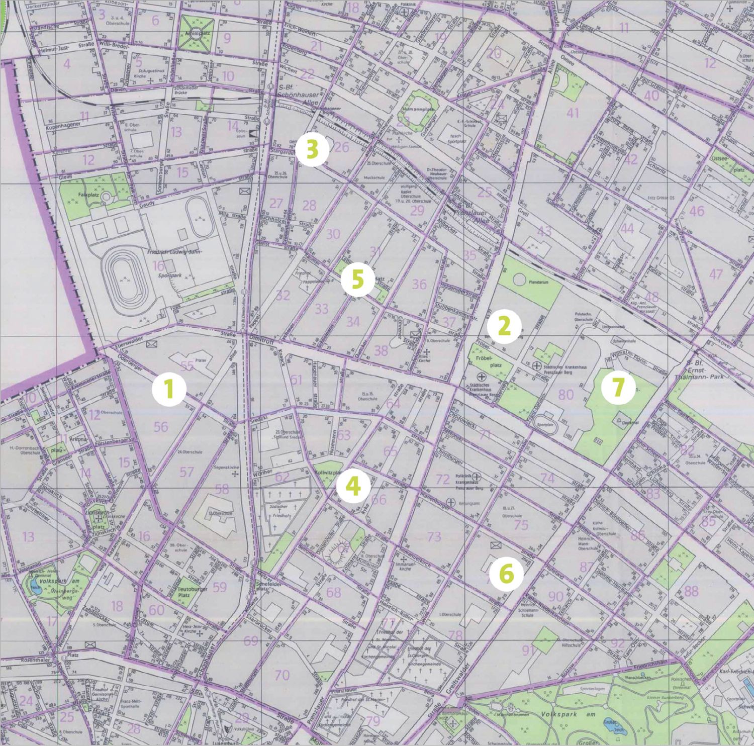Gegenentwürfe. Prenzlauer Berg vor, während und nach dem Mauerfall - Stadtplan mit Markierungen