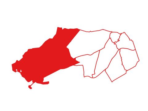 Bezirkskarte von Steglitz-Zehlendorf mit eingezeichneten Bezirksregion. Herausgestellt ist die Bezirksregion Zehlendorf Südwest.