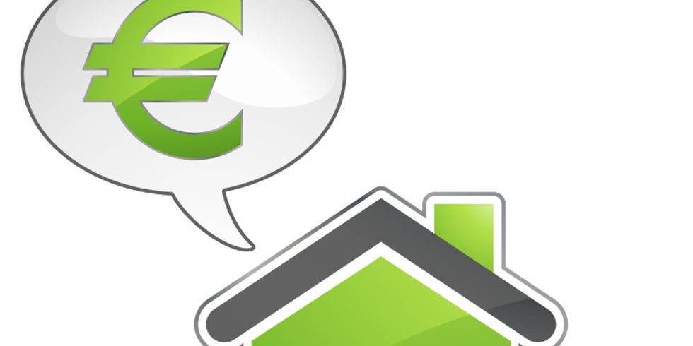 Eine Grafik zeigt ein Haussymbol mit einer Sprechblase in der ein Eurozeichen zu sehen ist.