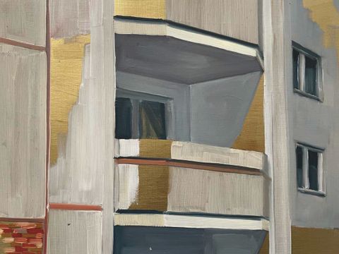 Platte Gold, 2024, Öl auf Papier, 21 x 29,7 cm.