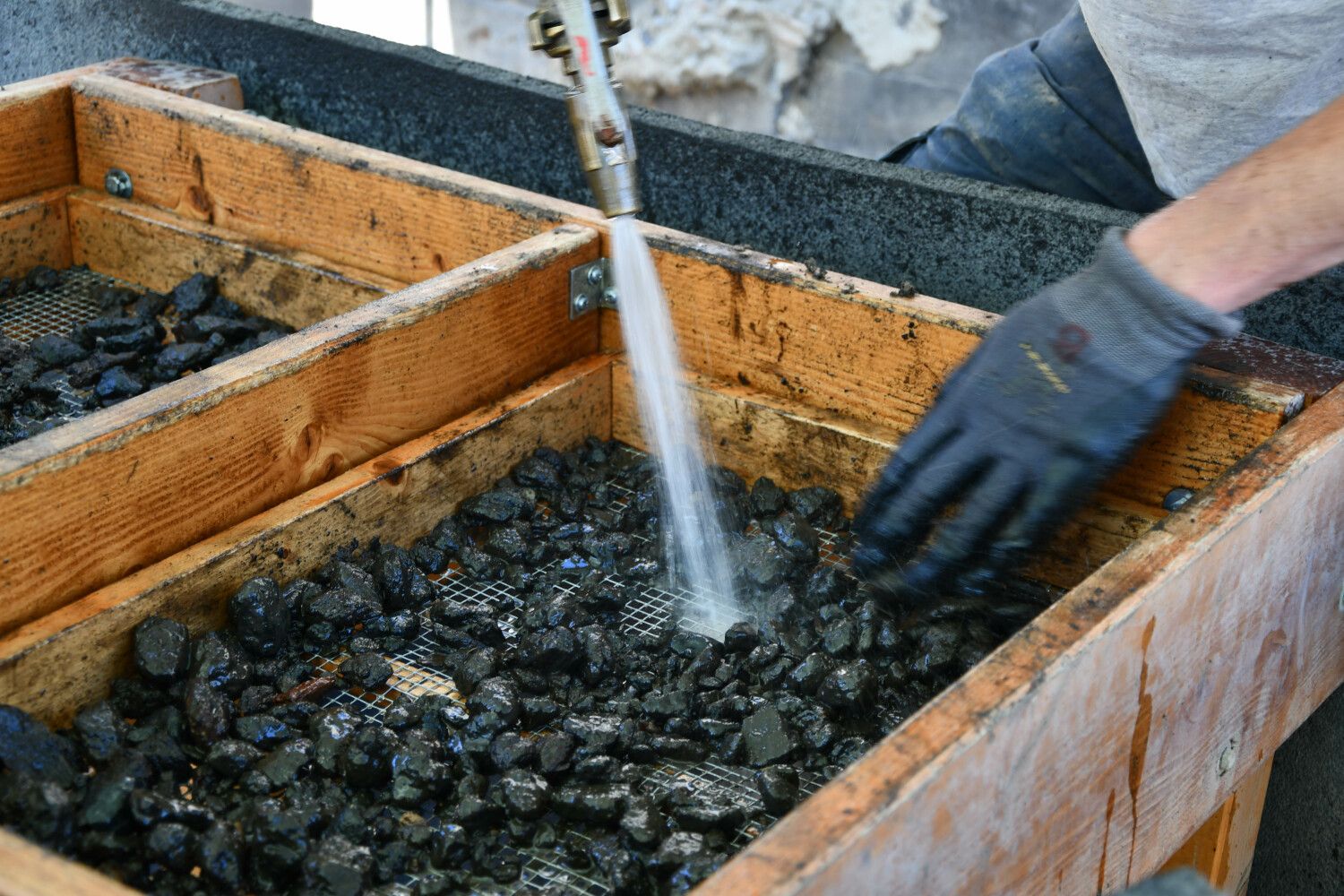 Grabung Molkenmarkt, 2022, Waschanlage zum Schlämmen der Funde