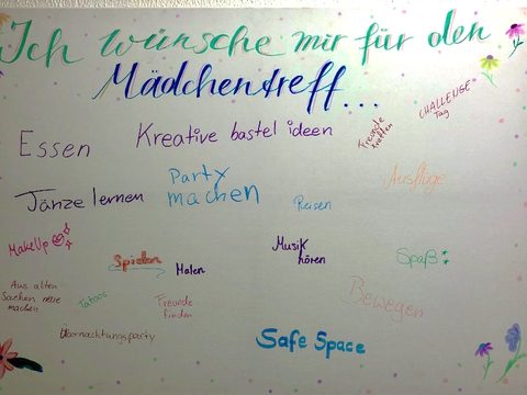 Handschriftlich formulierte Wünsche an den Mädchentreff im Café am Dorfteich