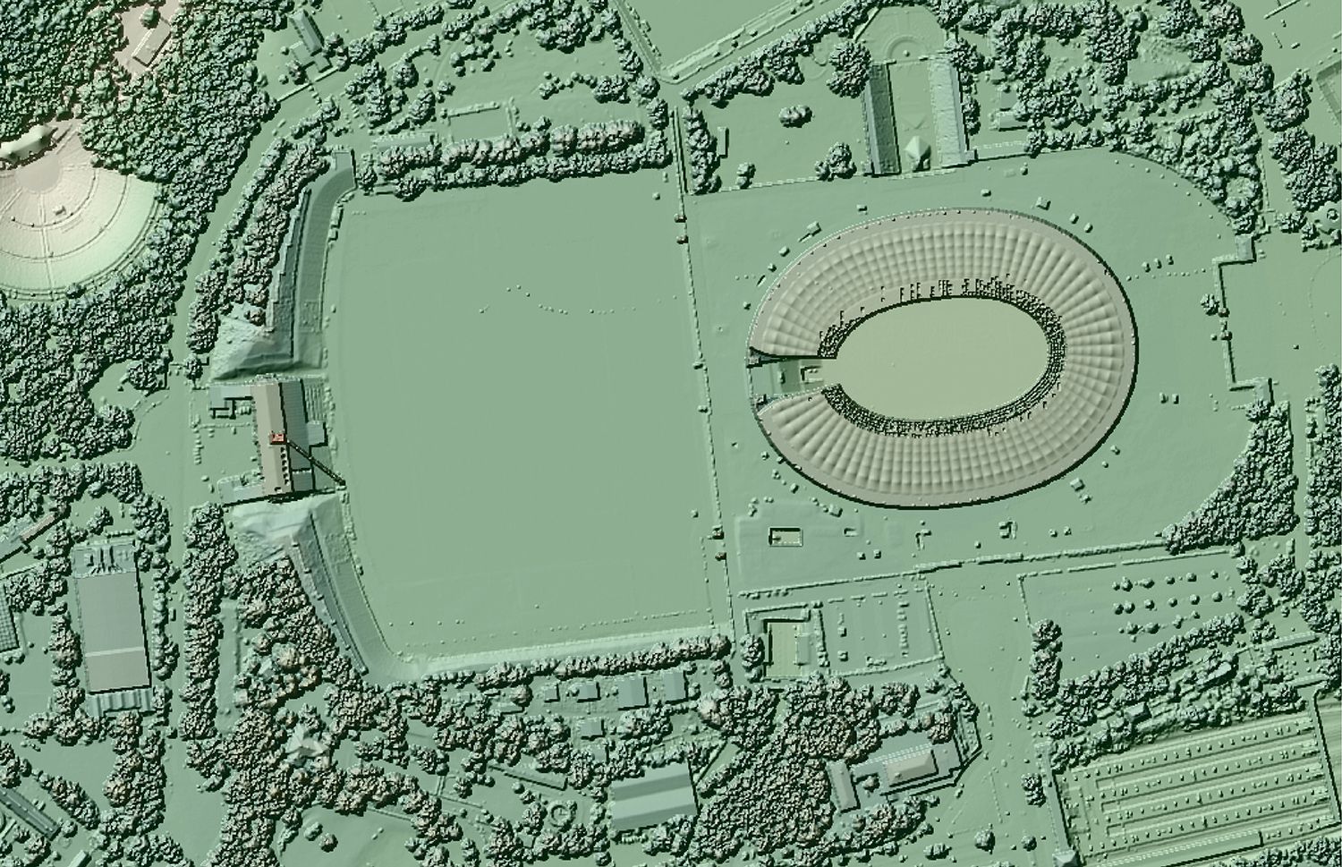 Airborne Laserscanning Q1/2021 (Schummerungsdarstellung) vom Berliner Olympiastadion (Bild: SenStadt)