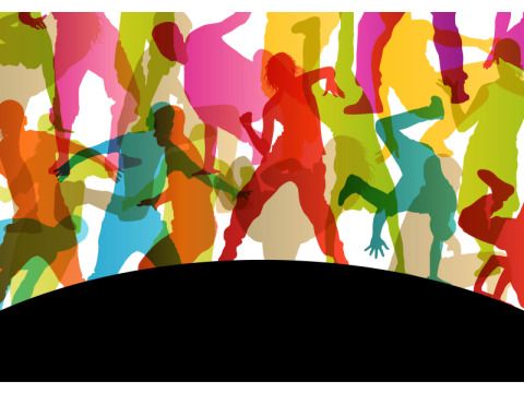 Aktive junge Männer und Frauen tanzen - Silhouetten