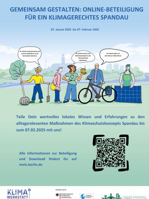 Plakat zur Online-Umfrage zu Klimaschutzmaßnahmen vom 7. Januar bis 7. Februar 2025 (Bild: Bezirksamt Spandau von Berlin)
