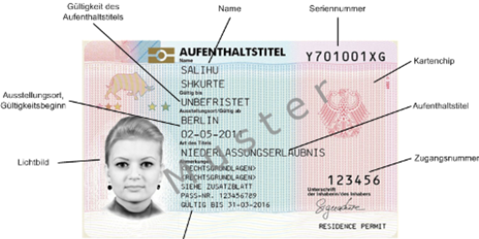 Muster eines elektronischen Aufenthaltstitels