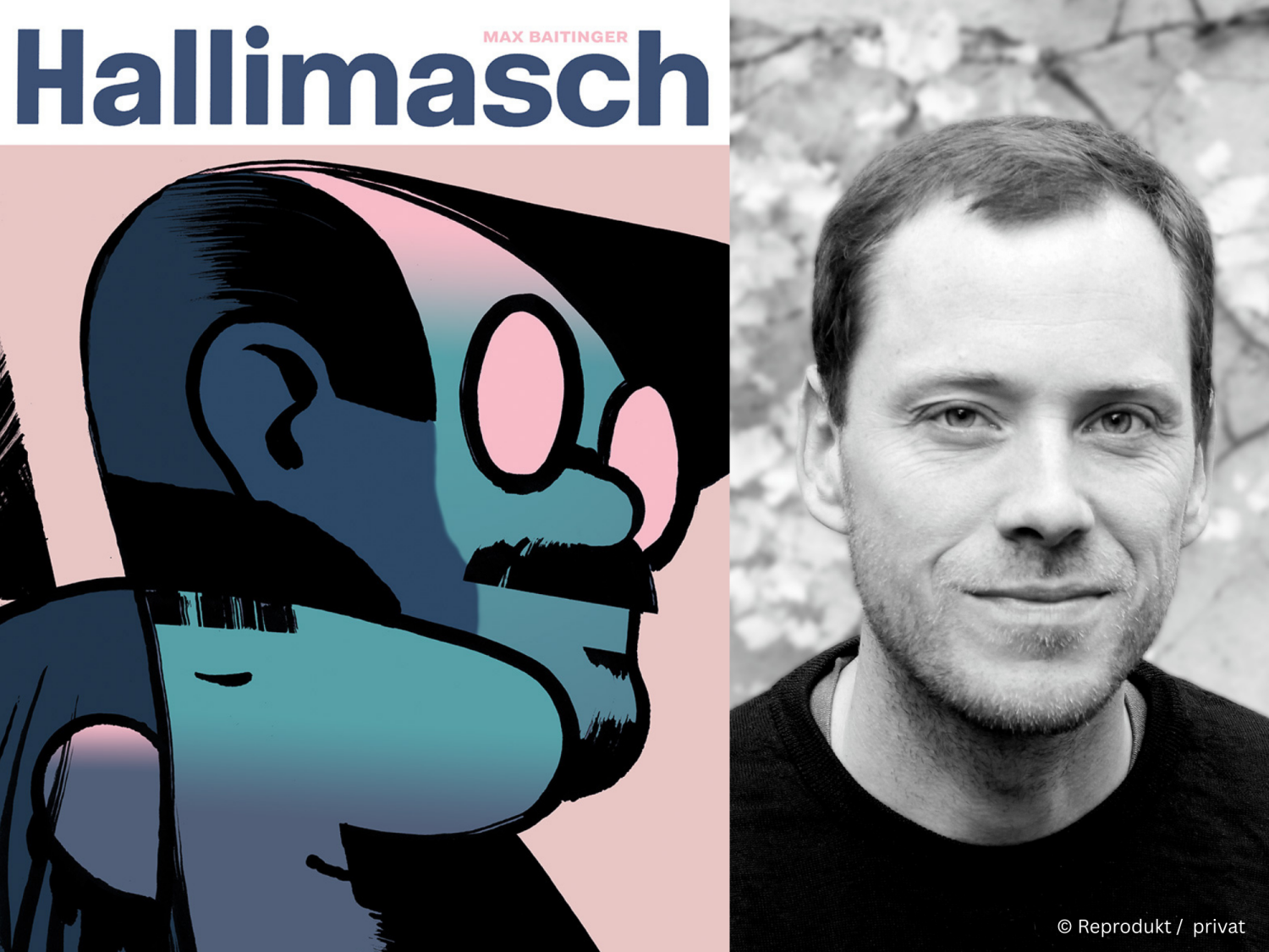 Coverabbildung mit Illustration von zwei Figuren und Fotografie des Autors in schwarzweiß