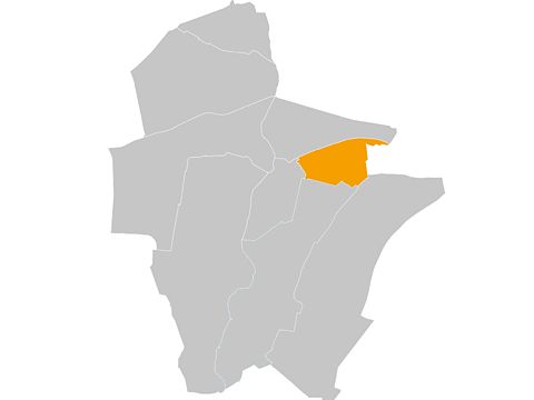 Bezirkskarte von Marzahn-Hellersdorf mit markierter Fläche für Hellersdorf-Ost