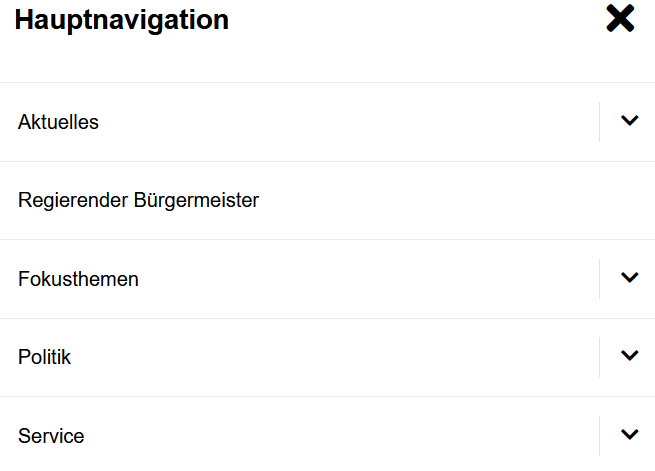 Haupt-Menü mit 5 Haupt-Punkten