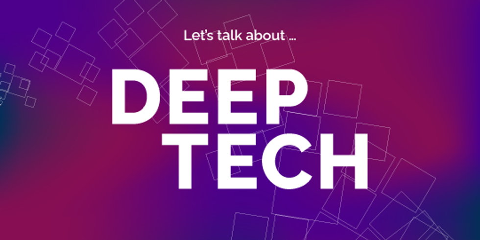 Text mit "Deep Tech Podcast" auf lila Hintergrund