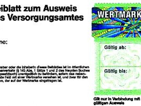Muster eines Beiblatts zum Ausweis mit Wertmarke