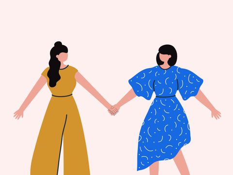 Zwei Frauen halten Hände