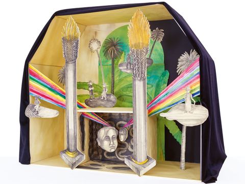 Los Paseantes, 2019, Grafit, Aquarell auf Papier, Wachs, Samt