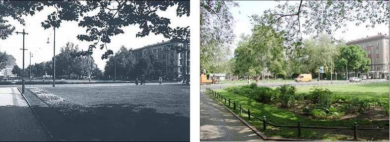 Fotovergleich historisch und heute - Auf dem Savignyplatz mit Blick zur Carmerstraße