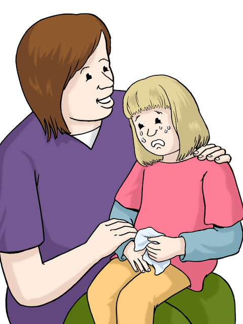 Illustration einer Frau, die ein Kind tröstet