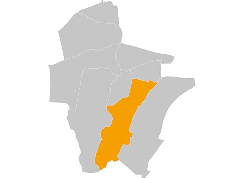 Bezirkskarte von Marzahn-Hellersdorf mit markierter Fläche für Kaulsdorf