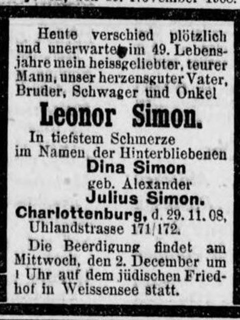 Dina Simon Todesanzeige - Niebuhrstr 58