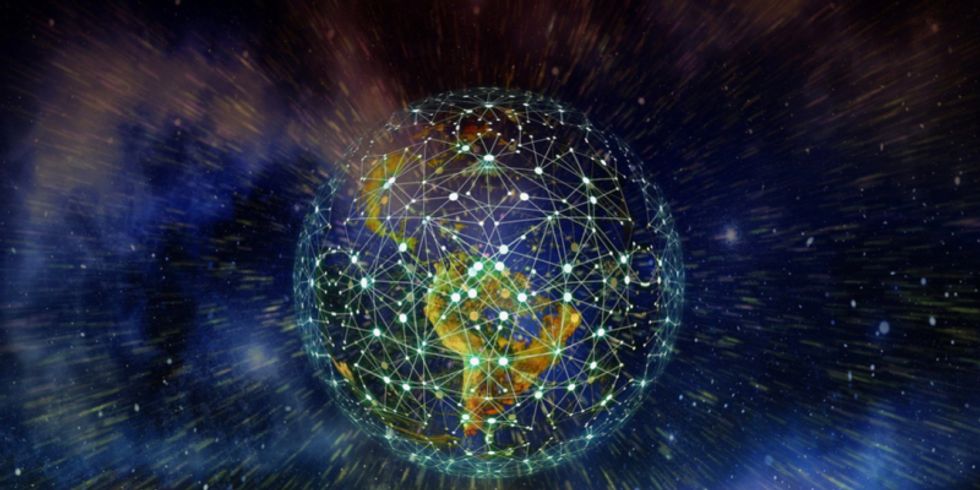 Die Erde um die leuchtende Netze sind