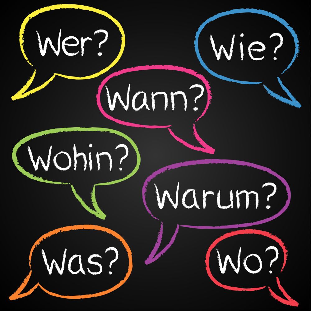 Fragewörter auf einer Tafel