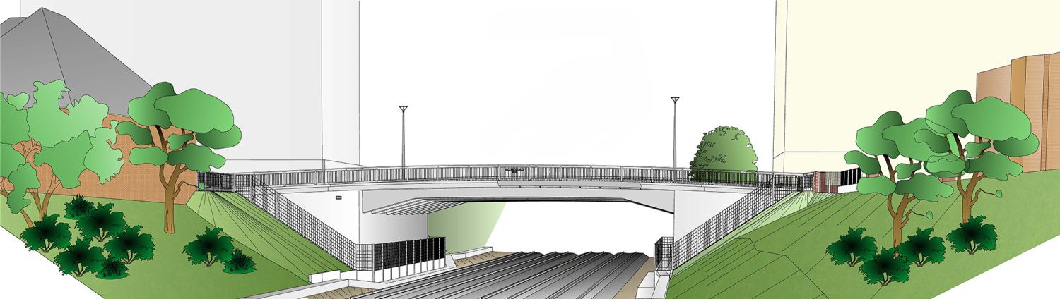 Ansicht neue Dunckerbrücke, Blick in Richtung Osten
