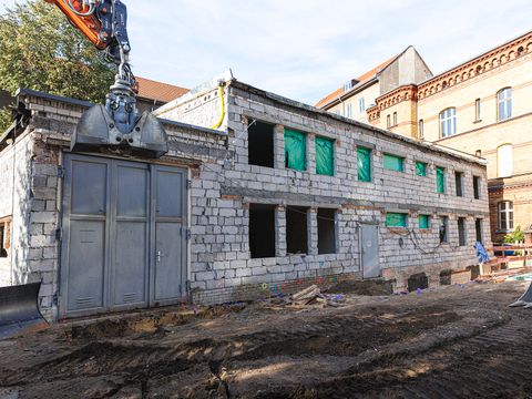 Der Rohbau des künftigen Stadtteilzentrums „Frieder“