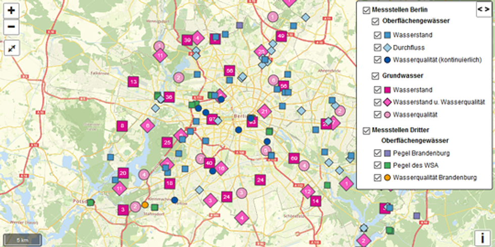 Wasserportal Berlin - Messdaten aus dem Landesmessnetz der Berliner Oberflächen&shy;gewässer sowie Hochwasser&shy;warnungen.
