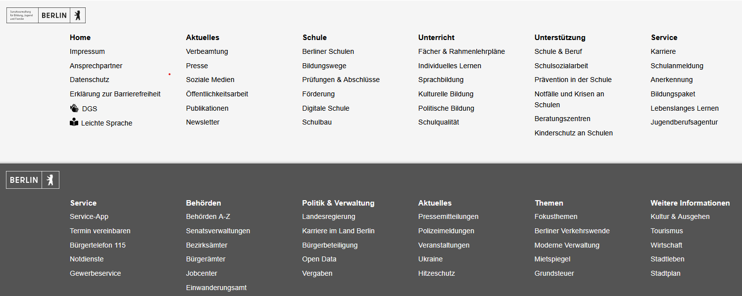 Link Listen der Senatsverwaltung für Bildung, Jugend und Familie- Bereich Bildung