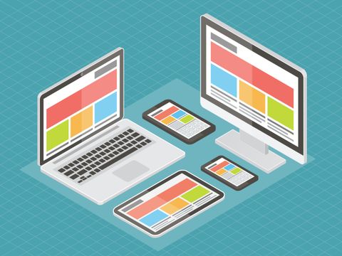 Zeichnung von Laptop, Handy, Tablet und Bildschirm