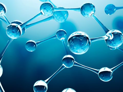 Abstract water molecules design. Atoms formula. Abstract dna background for chemistry science banner or flyer. Science or medical background. 3d rendering illustration.