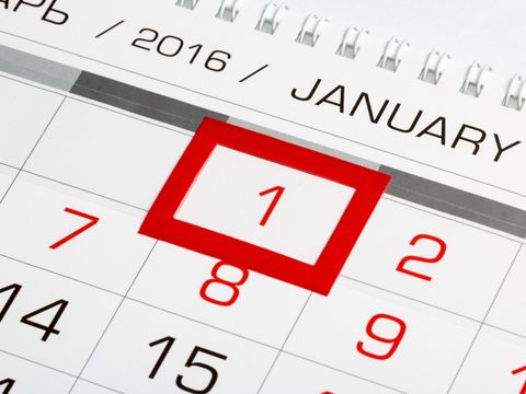 Kalenderblatt mit markierten 1 Januar 2016