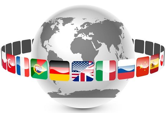 Icon mit Erdkugel und Landesflaggen