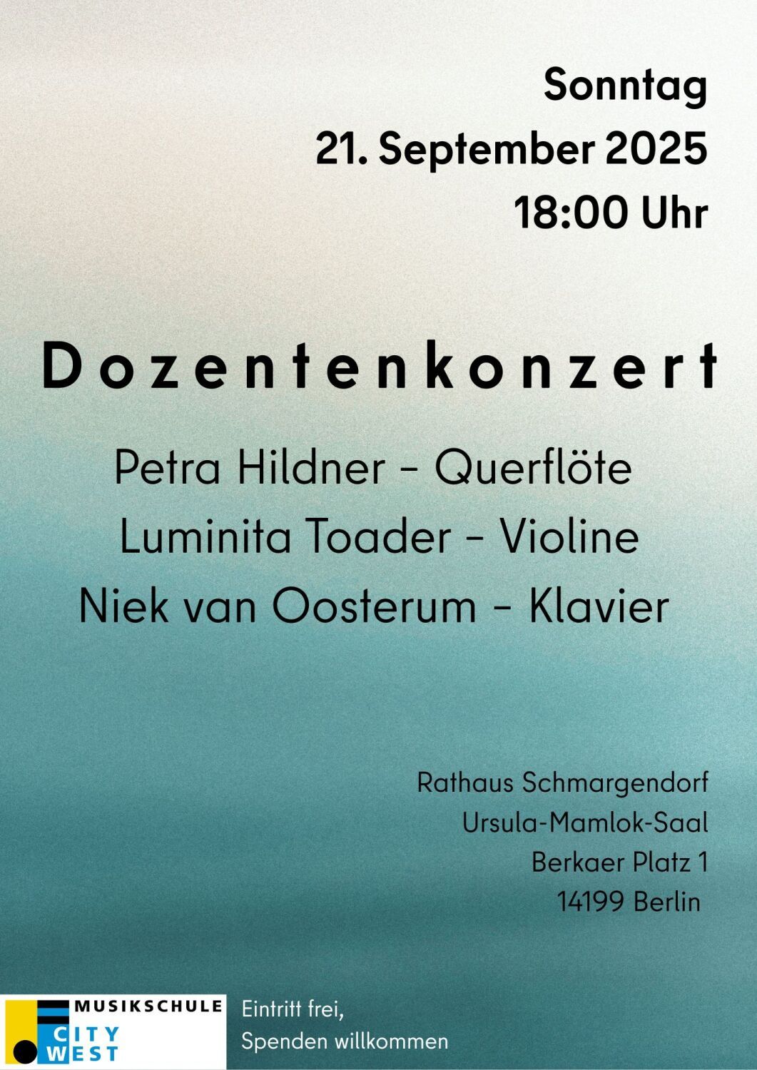 Petra Hildner – Querflöte Luminita Toader – Violine Niek van Oosterum – Klavier