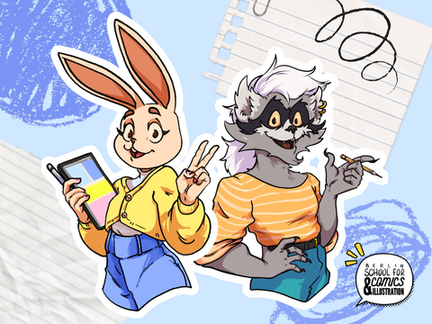 Tiere im Comic-Stil (Hase und Waschbär)