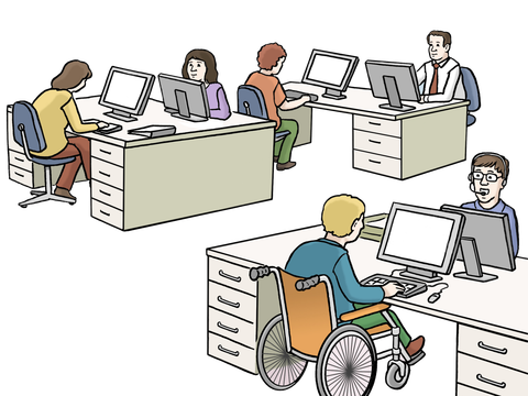 Menschen sitzen Schreibtischen im Büro