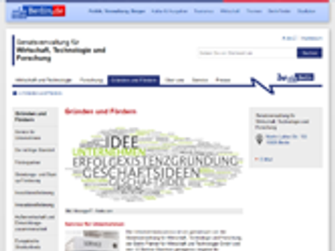 Screenshot der Webseite "Gründen und Fördern in Berlin"