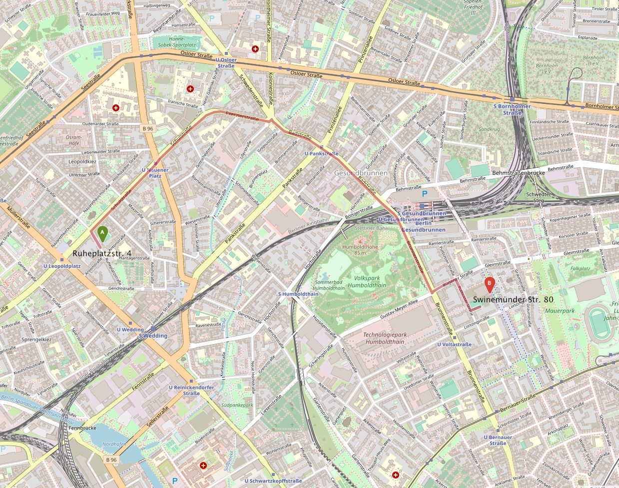 Stadtplanausschnitt Ruheplatzstraße - Swinemünder Straße mit Legende (openstreetmap)