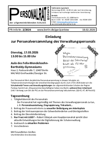 02/2026: Einladung zur Personalversammlung des Verwaltungspersonals
