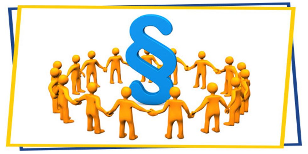 Illustration Ring aus Figuren mit Paragrafenzeichen in der Mitte