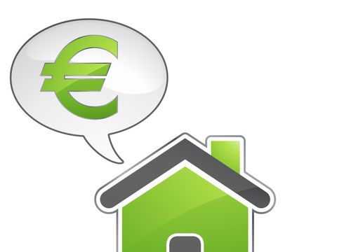 Eine Grafik zeigt ein Haussymbol mit einer Sprechblase in der ein Eurozeichen zu sehen ist.