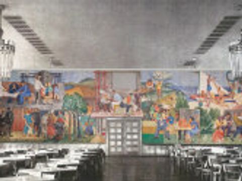 Wandbild im ehem. VEB Stern-Radio, Fotomontage (Bild: Carsten Huettich)