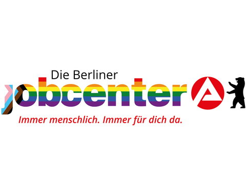 Logo der Berliner Jobcenter in Regenbogenfarben