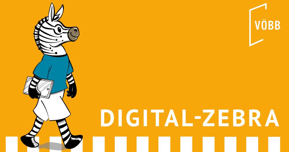 Eine Illustration von der Digital Zebra, die über Zebra Streifen läuft.
