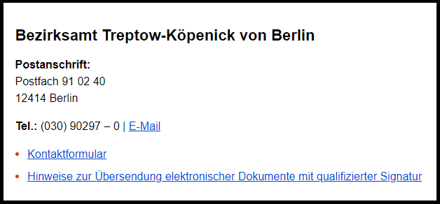 Kontakt des Bezirksamts Treptow-Köpenick